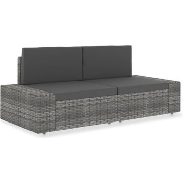 vidaXL Tweezitsbank sectioneel poly rattan grijs