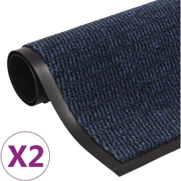 vidaXL Droogloopmatten 2 st rechthoekig getuft 60x90 cm blauw