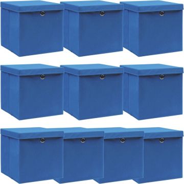 vidaXL Opbergboxen met deksel 10 st 32x32x32 cm stof blauw