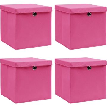 vidaXL Opbergboxen met deksel 4 st 32x32x32 cm stof roze