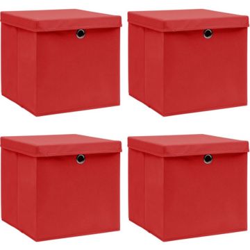 vidaXL Opbergboxen met deksels 4 st 32x32x32 cm stof rood