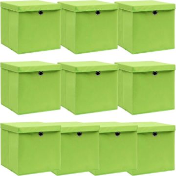 vidaXL Opbergboxen met deksels 10 st 32x32x32 cm stof groen