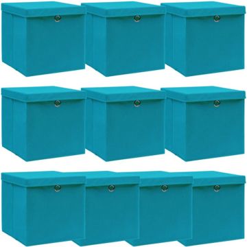 vidaXL Opbergboxen met deksels 10 st 32x32x32 cm stof babyblauw