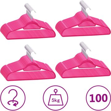 vidaXL 100-delige Kledinghangerset anti-slip fluweel roze