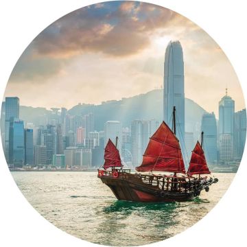 WallArt-Behangcirkel-Skyline-with-Junk-Boat-142,5-cm