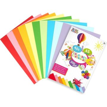 Gekleurd karton | Formaat A5 | 40 vellen | 200 gram | 10 verschillende kleuren Karton | Papier | knutselen voor kinderen