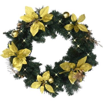 vidaXL Kerstkrans met LED-lampjes 60 cm PVC groen