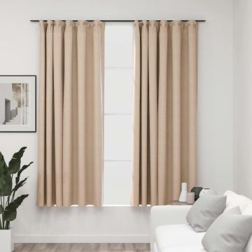 vidaXL Gordijnen linnen-look verduisterend haken 2 st 140x175 cm beige