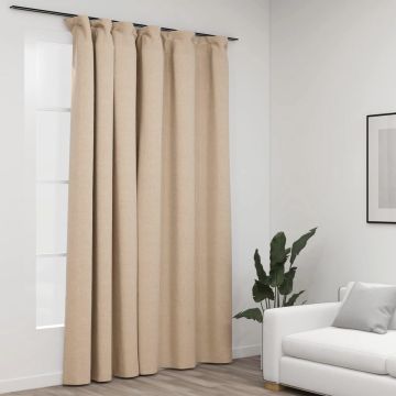 vidaXL Gordijn linnen-look verduisterend met haken 290x245 cm beige