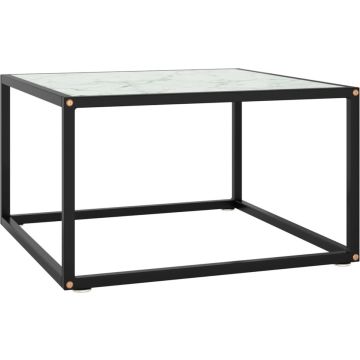 vidaXL Salontafel met wit marmerglas 60x60x35 cm zwart