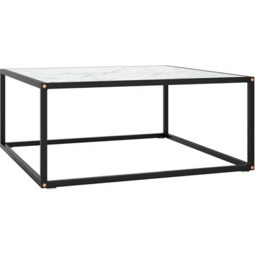 vidaXL Salontafel met wit marmerglas 80x80x35 cm zwart