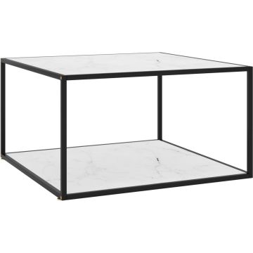 vidaXL Salontafel met wit marmerglas 90x90x50 cm zwart