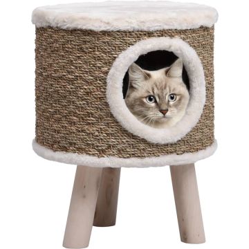 vidaXL Kattenhuis met houten poten 41 cm zeegras