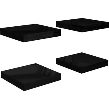 vidaXL Wandschappen zwevend 4 st 23x23,5x3,8 cm MDF hoogglans zwart