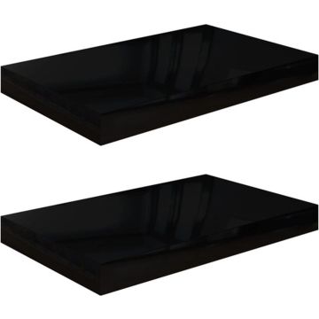 vidaXL Wandschappen zwevend 2 st 40x23x3,8 cm MDF hoogglans zwart