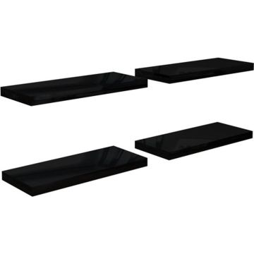 vidaXL Wandschappen zwevend 4 st 60x23,5x3,8 cm MDF hoogglans zwart