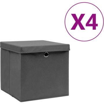 vidaXL Opbergboxen met deksels 4 st 28x28x28 cm grijs