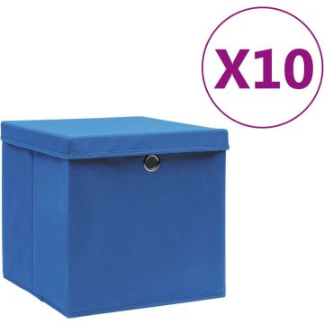 vidaXL Opbergboxen met deksels 10 st 28x28x28 cm blauw