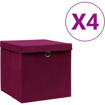 vidaXL Opbergboxen met deksels 4 st 28x28x28 cm donkerrood