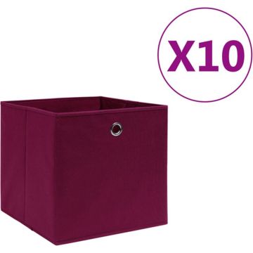 vidaXL Opbergboxen 10 st 28x28x28 cm nonwoven stof donkerrood