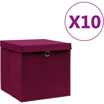 vidaXL Opbergboxen met deksels 10 st 28x28x28 cm donkerrood