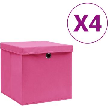 vidaXL Opbergboxen met deksels 4 st 28x28x28 cm roze