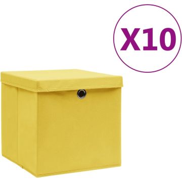 vidaXL Opbergboxen met deksels 10 st 28x28x28 cm geel