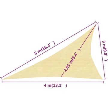 vidaXL Zonnezeil 160 g/m² 3x4x5 m HDPE beige