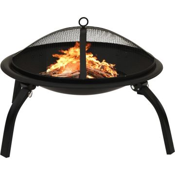 vidaXL Vuurschaal en barbecue 2-in-1 met pook 56x56x49 cm staal