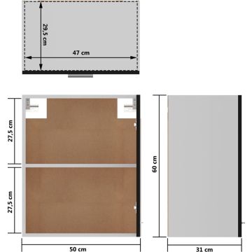 vidaXL Hangkast 50x31x60 cm bewerkt hout zwart