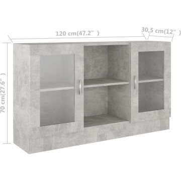 vidaXL Vitrinekast 120x30,5x70 cm spaanplaat betongrijs