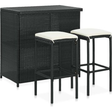 vidaXL 3-delige Barset poly rattan zwart