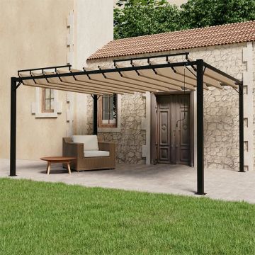 vidaXL Prieel met lamellendak 3x4 m stof en aluminium taupe