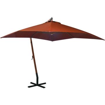 vidaXL Zweefparasol met paal 3x3 m massief vurenhout terracotta