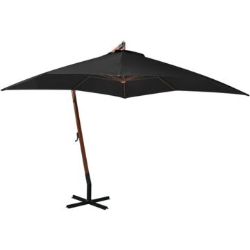 vidaXL Zweefparasol met paal 3x3 m massief vurenhout zwart