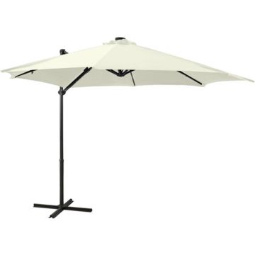 vidaXL Zweefparasol met paal en LED-verlichting 300 cm zandkleurig