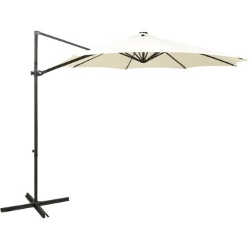 vidaXL Zweefparasol met paal en LED-verlichting 300 cm zandkleurig