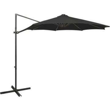 vidaXL Zweefparasol met paal en LED-verlichting 300 cm zwart