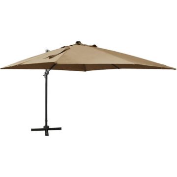 vidaXL Zweefparasol met paal en LED-verlichting 300 cm taupe