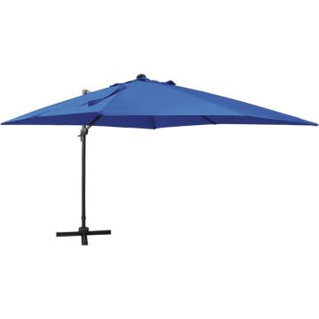 vidaXL Zweefparasol met paal en LED-verlichting 300 cm azuurblauw