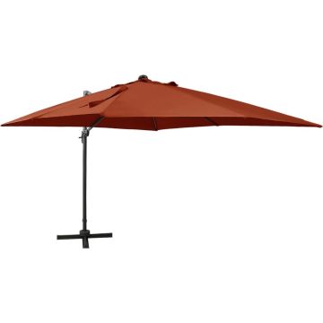 vidaXL Zweefparasol met paal en LED-verlichting 300 cm terracottakleur