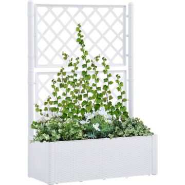 vidaXL Plantenbak hoog met latwerk en zelfbewateringssysteem wit