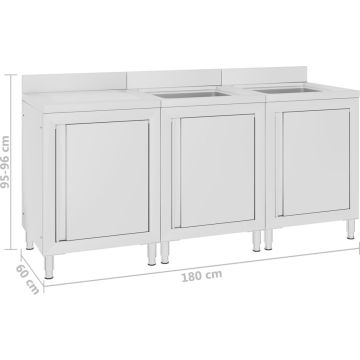 vidaXL Wastafelkast commercieel 180x60x96 cm roestvrij staal