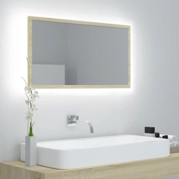 vidaXL Badkamerspiegel LED 80x8,5x37 cm acryl sonoma eikenkleurig