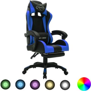 vidaXL Racestoel met RGB LED-verlichting kunstleer blauw en zwart