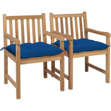 vidaXL Tuinstoelen 2 st met blauwe kussens massief teakhout