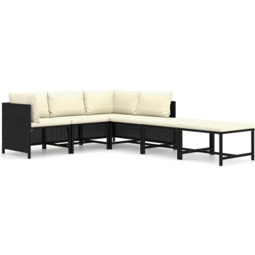 vidaXL 6-delige Loungeset met kussens poly rattan zwart