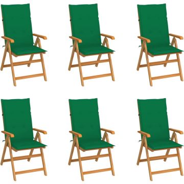 vidaXL Tuinstoelen 6 st met groene kussens massief teakhout