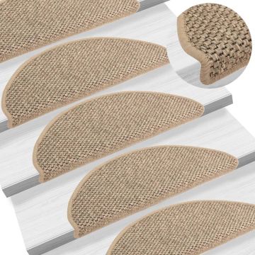 vidaXL Trapmatten zelfklevend 15 st sisal-look 65x21x4 cm donkerbeige