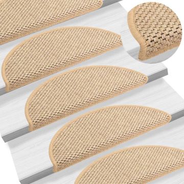 vidaXL Trapmatten zelfklevend 15 st sisal-look 65x21x4 cm lichtbeige